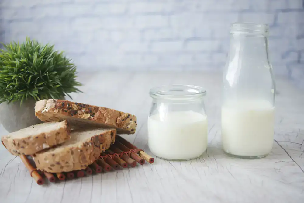 Glass jar of bubbling milk kefir grains
