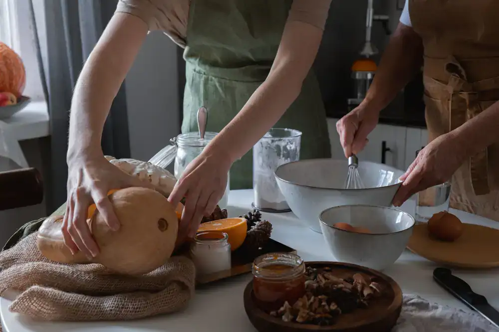 A masterclass table set with bowls and fresh ingredients